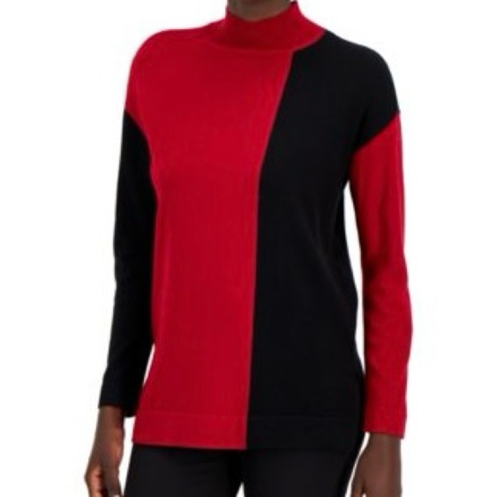 NWT Anne Klein Elegant Red and Black Women's Mockneck Sweater